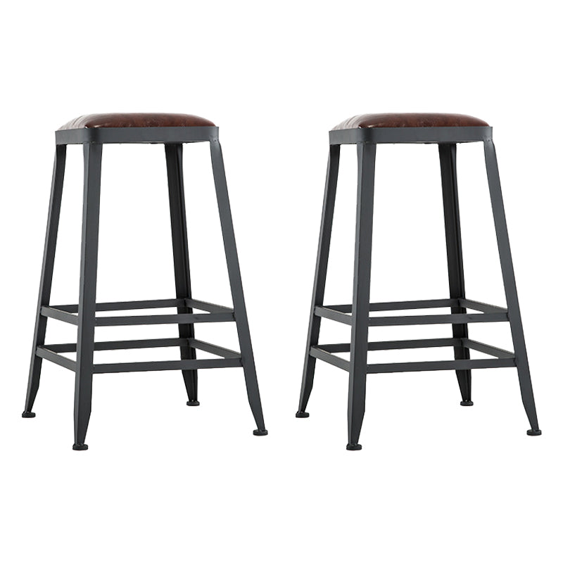 Industrial Metal Barstool Faux Leather Backless Counter Stool with Iorn 4 Legs