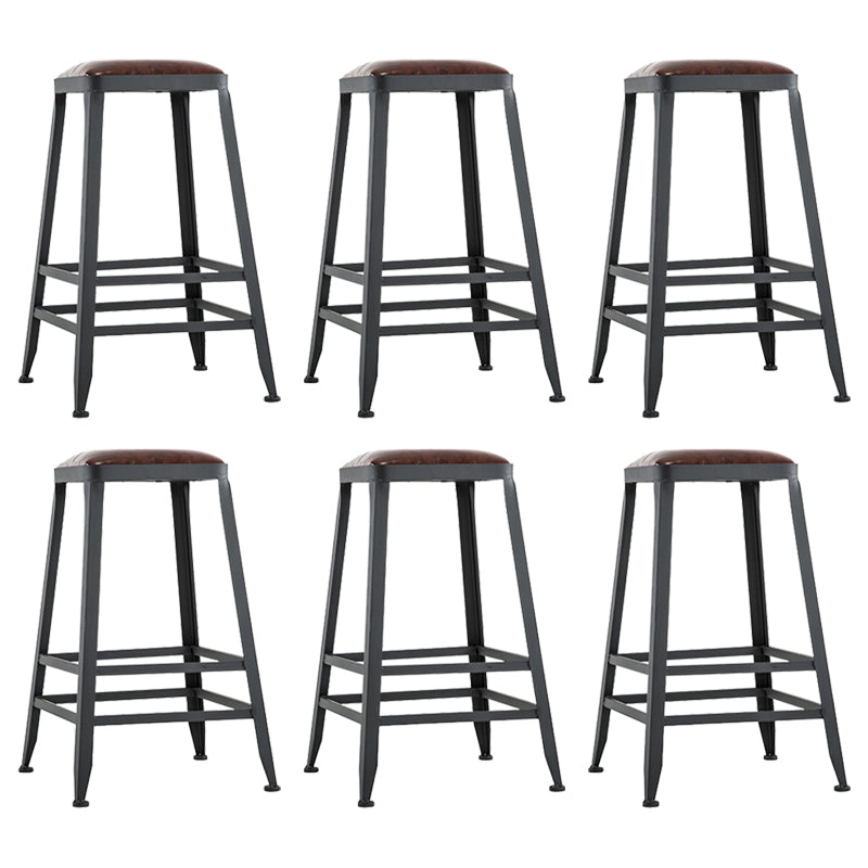 Industrial Metal Barstool Faux Leather Backless Counter Stool with Iorn 4 Legs