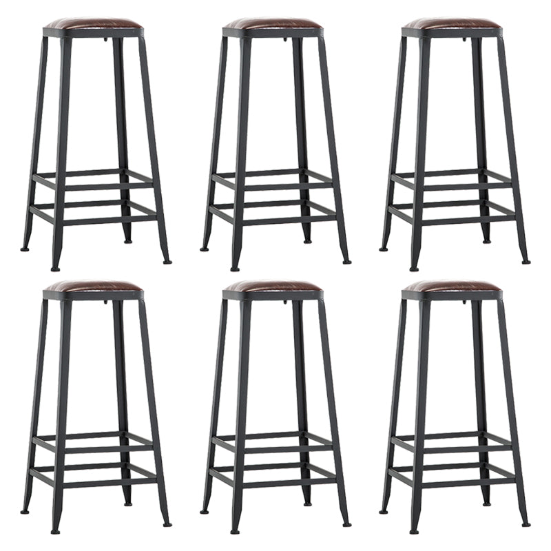 Industrial Metal Barstool Faux Leather Backless Counter Stool with Iorn 4 Legs