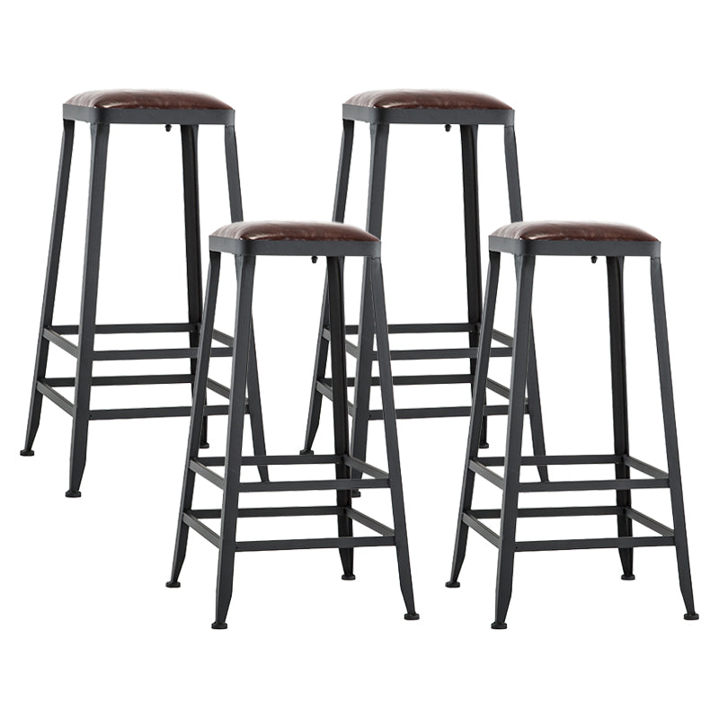 Industrial Metal Barstool Faux Leather Backless Counter Stool with Iorn 4 Legs