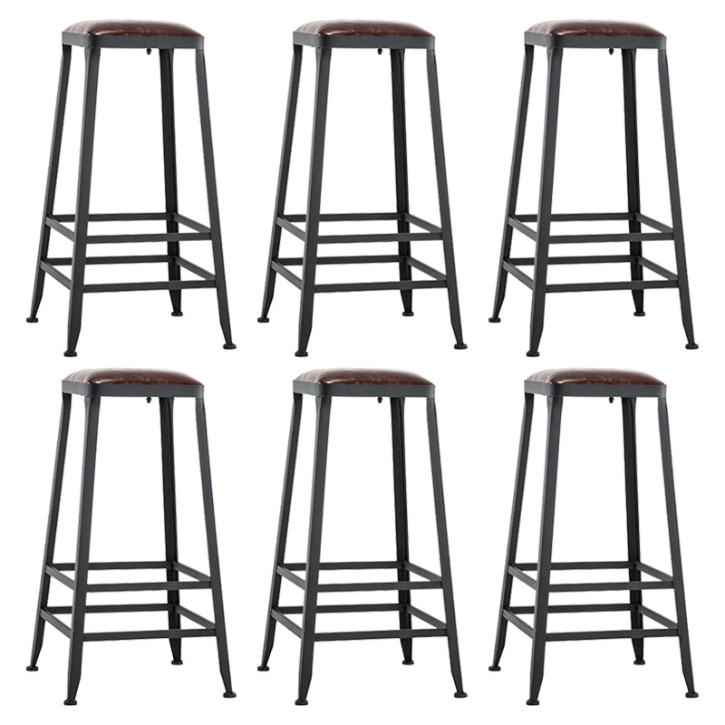 Industrial Metal Barstool Faux Leather Backless Counter Stool with Iorn 4 Legs