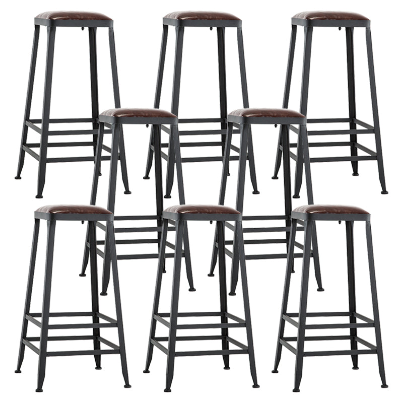 Industrial Metal Barstool Faux Leather Backless Counter Stool with Iorn 4 Legs
