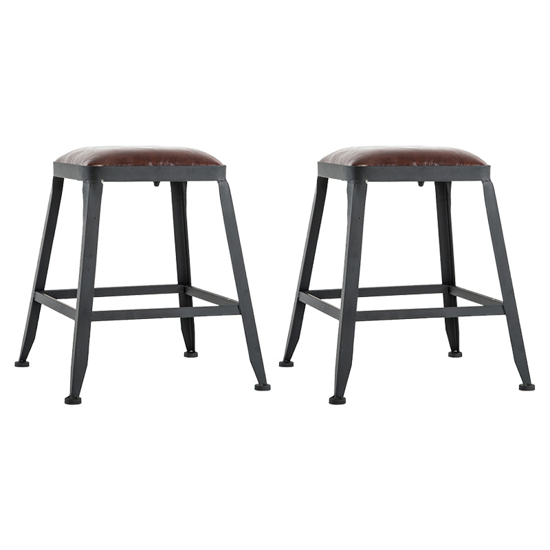 Industrial Metal Barstool Faux Leather Backless Counter Stool with Iorn 4 Legs