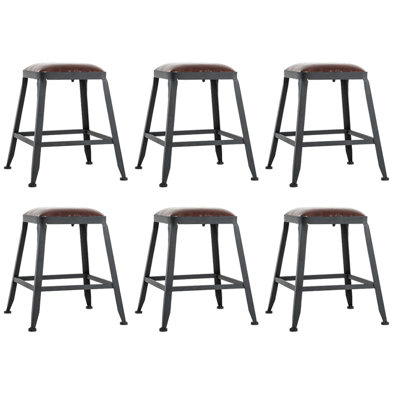 Industrial Metal Barstool Faux Leather Backless Counter Stool with Iorn 4 Legs