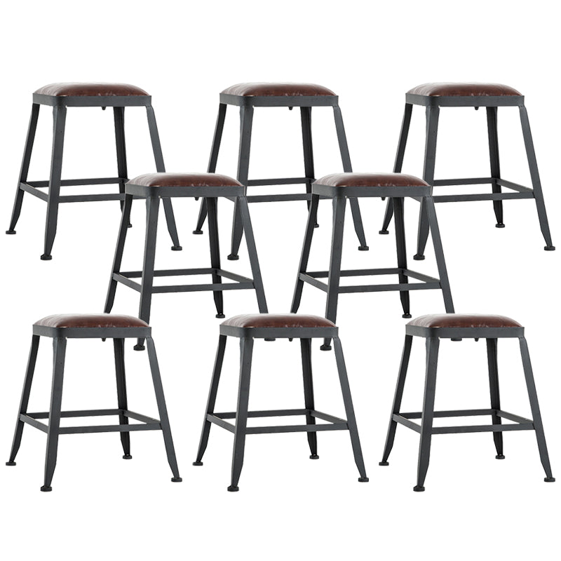 Industrial Metal Barstool Faux Leather Backless Counter Stool with Iorn 4 Legs