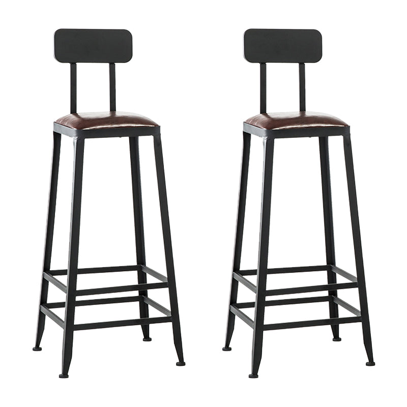 Industrial Metal Barstool Faux Leather Backless Counter Stool with Iorn 4 Legs