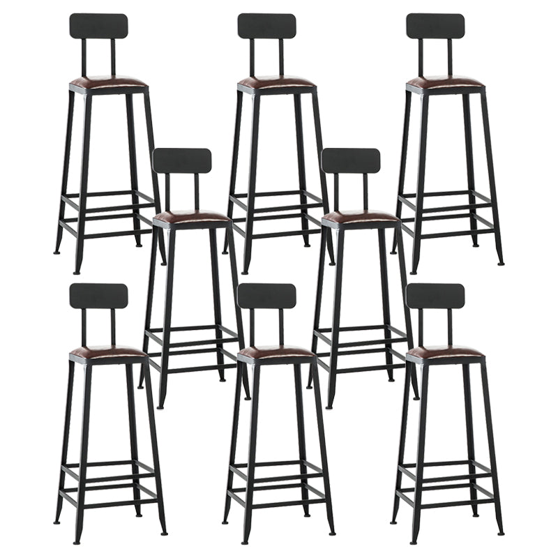 Industrial Metal Barstool Faux Leather Backless Counter Stool with Iorn 4 Legs