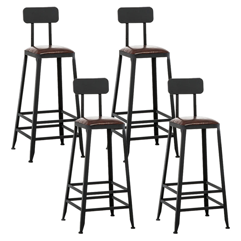 Industrial Metal Barstool Faux Leather Backless Counter Stool with Iorn 4 Legs