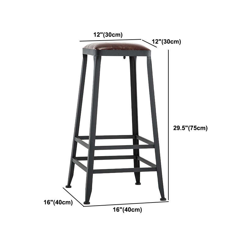 Industrial Metal Barstool Faux Leather Backless Counter Stool with Iorn 4 Legs