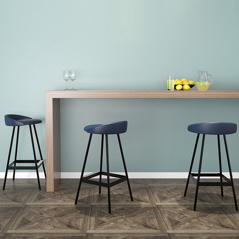 Industrial Metal Barstool Low Back Faux Leather Cushion in Matte Finish for Indoor