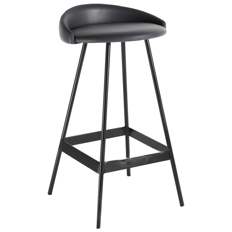 Industrial Metal Barstool Low Back Faux Leather Cushion in Matte Finish for Indoor