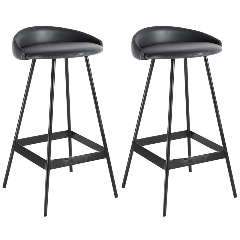 Industrial Metal Barstool Low Back Faux Leather Cushion in Matte Finish for Indoor