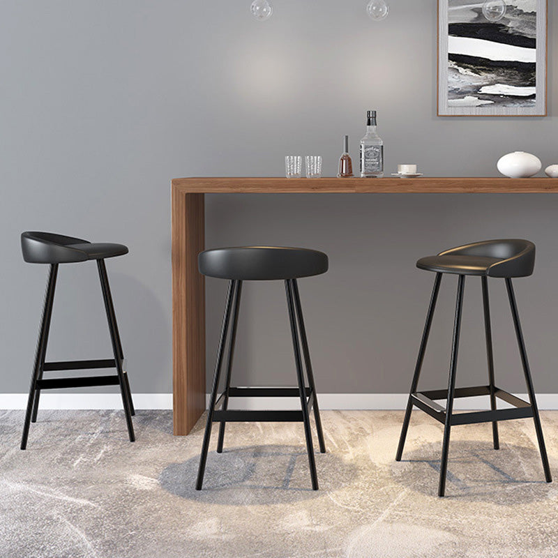 Industrial Metal Barstool Low Back Faux Leather Cushion in Matte Finish for Indoor