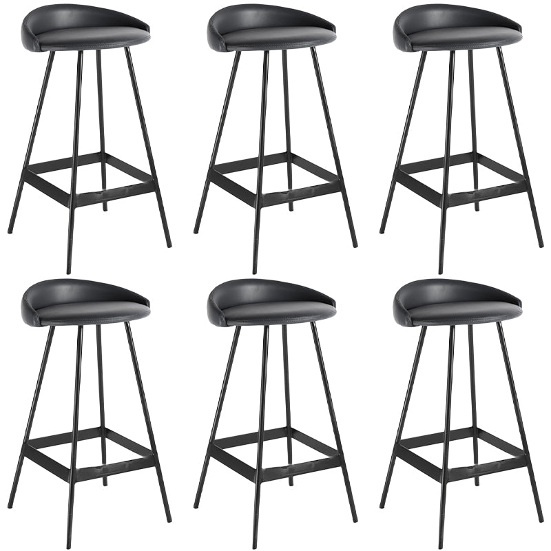 Industrial Metal Barstool Low Back Faux Leather Cushion in Matte Finish for Indoor