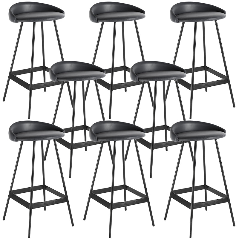 Industrial Metal Barstool Low Back Faux Leather Cushion in Matte Finish for Indoor