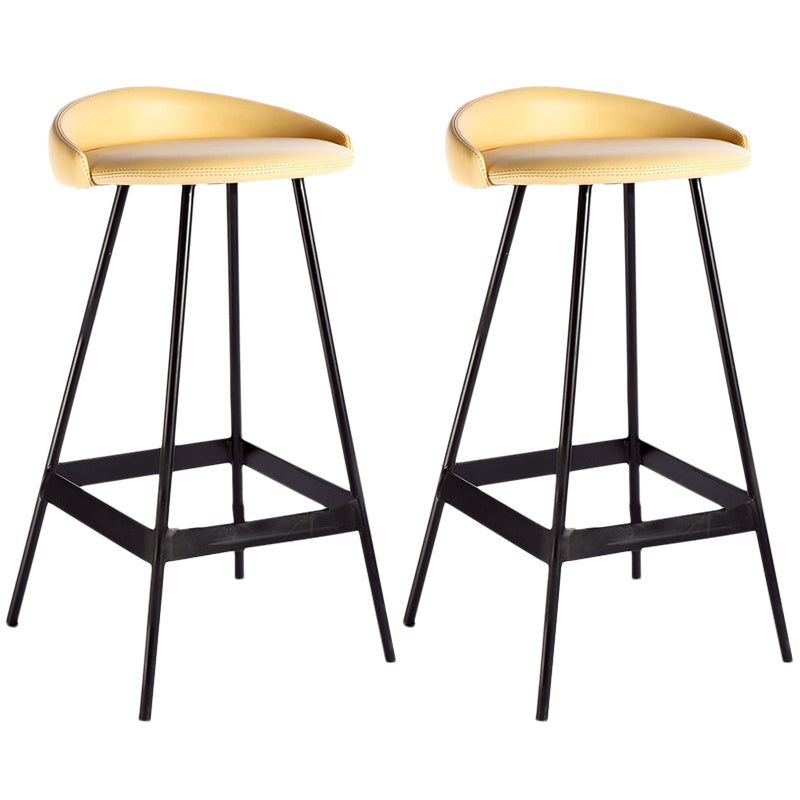 Industrial Metal Barstool Low Back Faux Leather Cushion in Matte Finish for Indoor