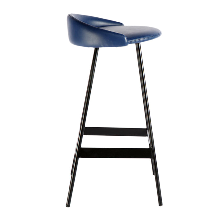Industrial Metal Barstool Low Back Faux Leather Cushion in Matte Finish for Indoor