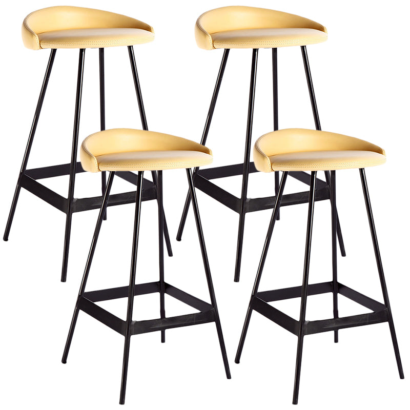 Industrial Metal Barstool Low Back Faux Leather Cushion in Matte Finish for Indoor
