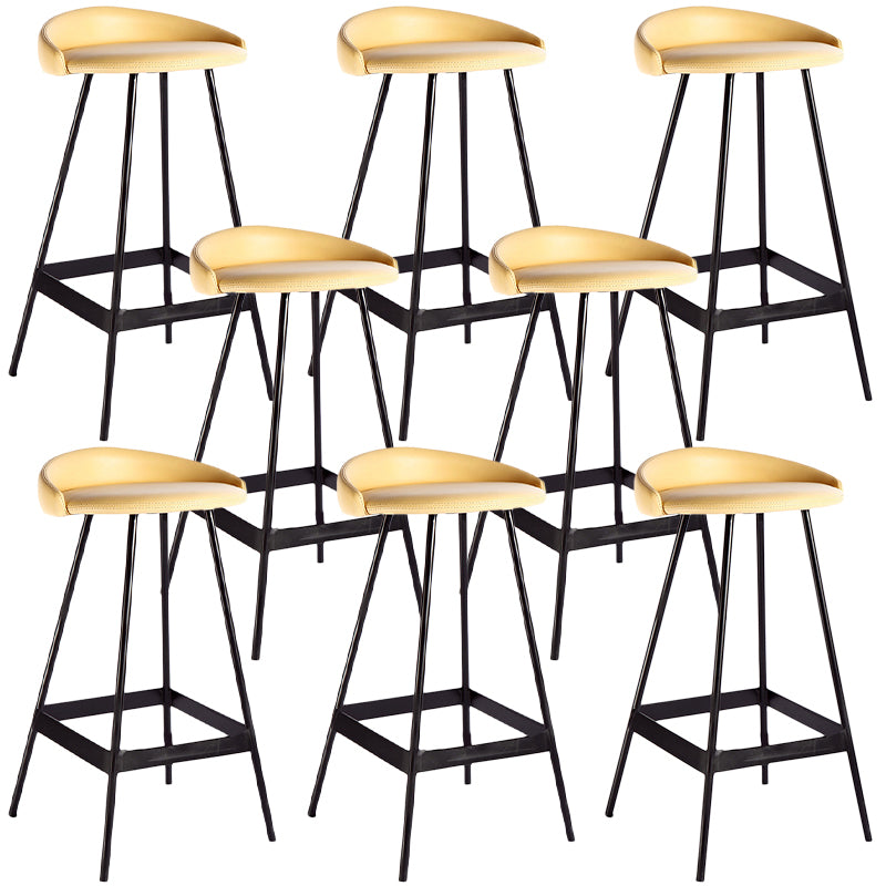 Industrial Metal Barstool Low Back Faux Leather Cushion in Matte Finish for Indoor