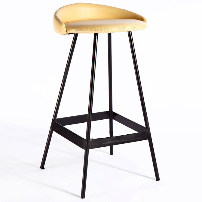 Industrial Metal Barstool Low Back Faux Leather Cushion in Matte Finish for Indoor