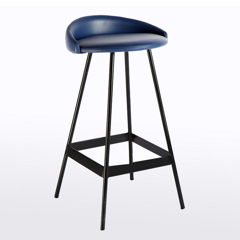Industrial Metal Barstool Low Back Faux Leather Cushion in Matte Finish for Indoor