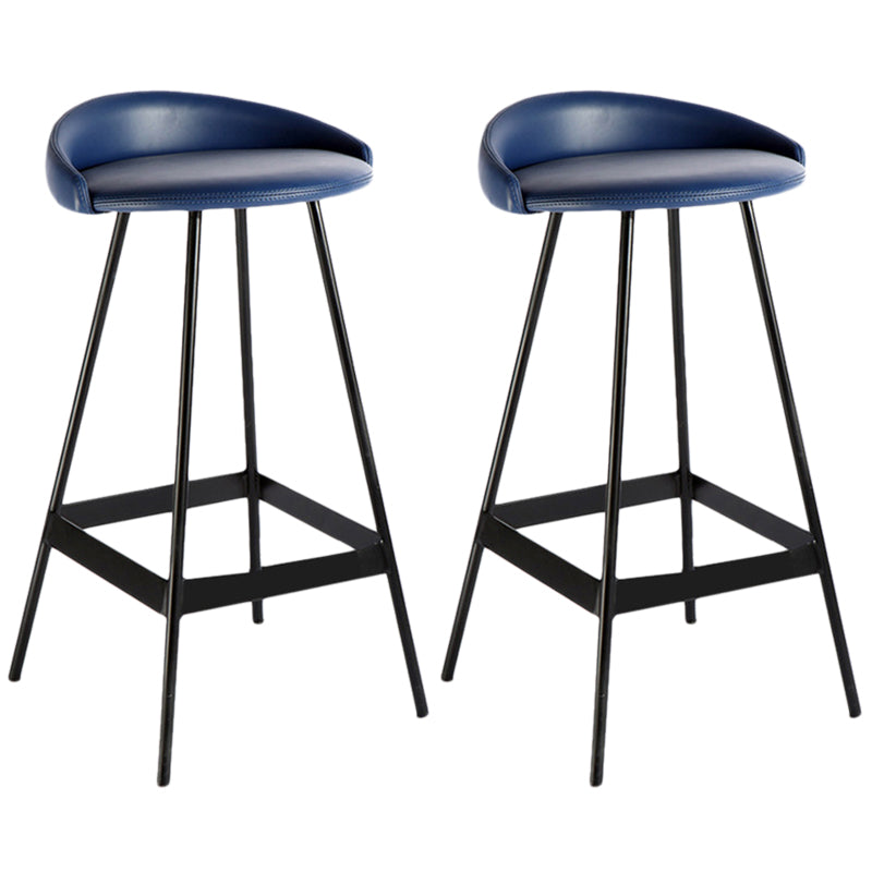 Industrial Metal Barstool Low Back Faux Leather Cushion in Matte Finish for Indoor
