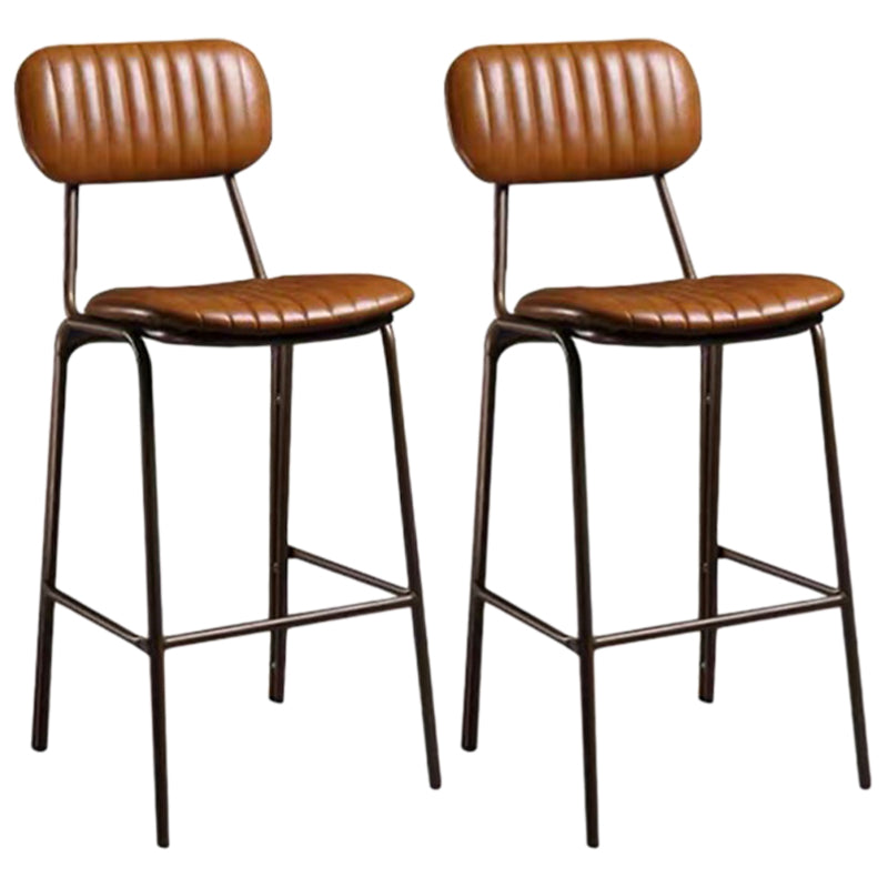 Industrial Metal Barstool Faux Leather Footrest Low Back Counter Stool with Iorn 4 Legs