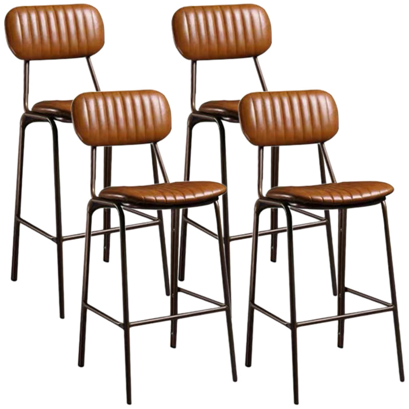 Industrial Metal Barstool Faux Leather Footrest Low Back Counter Stool with Iorn 4 Legs