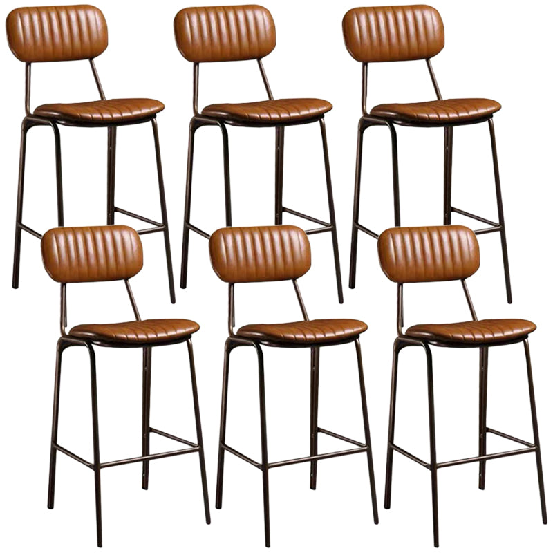 Industrial Metal Barstool Faux Leather Footrest Low Back Counter Stool with Iorn 4 Legs