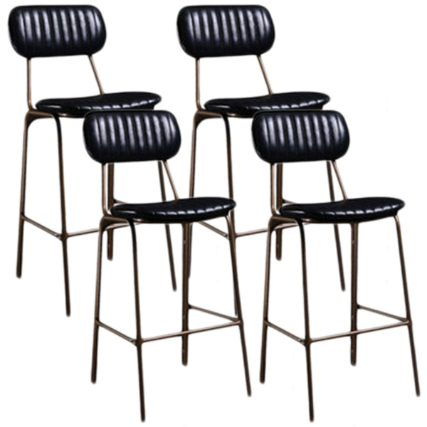 Industrial Metal Barstool Faux Leather Footrest Low Back Counter Stool with Iorn 4 Legs