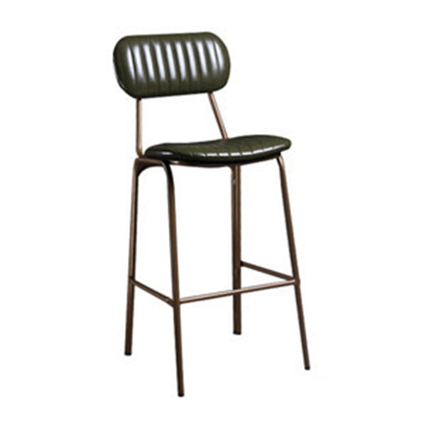 Industrial Metal Barstool Faux Leather Footrest Low Back Counter Stool with Iorn 4 Legs
