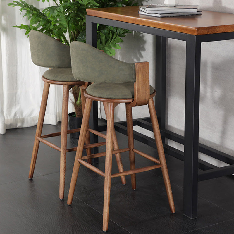 Contemporary Green Wood Stool Faux Leather Furniture Low Back with 4 Wood Legs