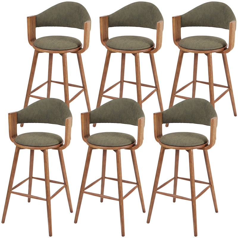 Contemporary Green Wood Stool Faux Leather Furniture Low Back with 4 Wood Legs