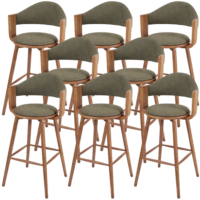 Contemporary Green Wood Stool Faux Leather Furniture Low Back with 4 Wood Legs