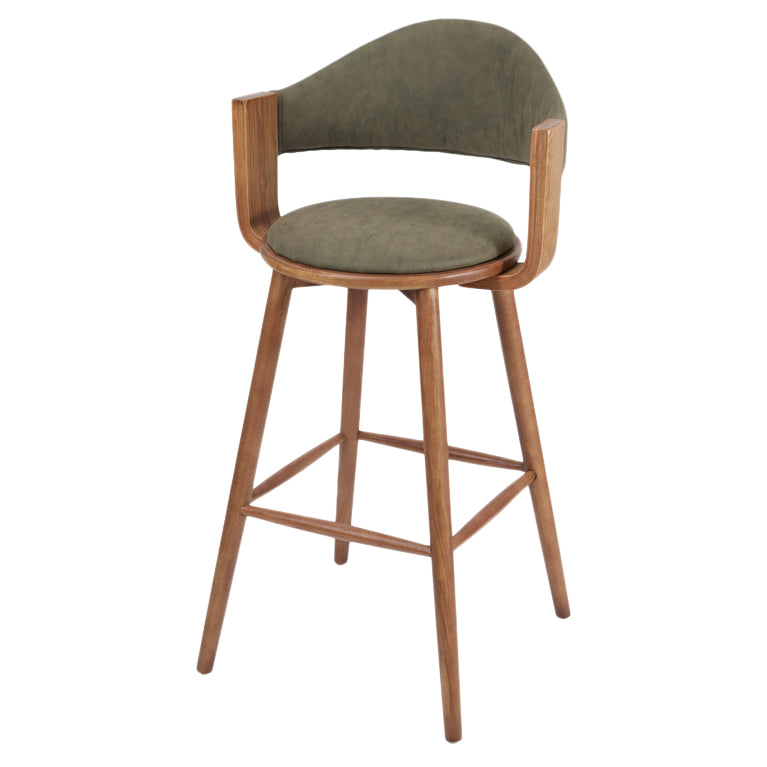 Contemporary Green Wood Stool Faux Leather Furniture Low Back with 4 Wood Legs