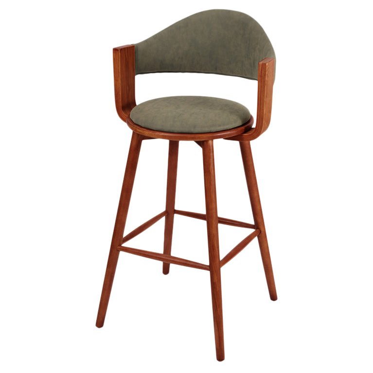 Contemporary Green Wood Stool Faux Leather Furniture Low Back with 4 Wood Legs