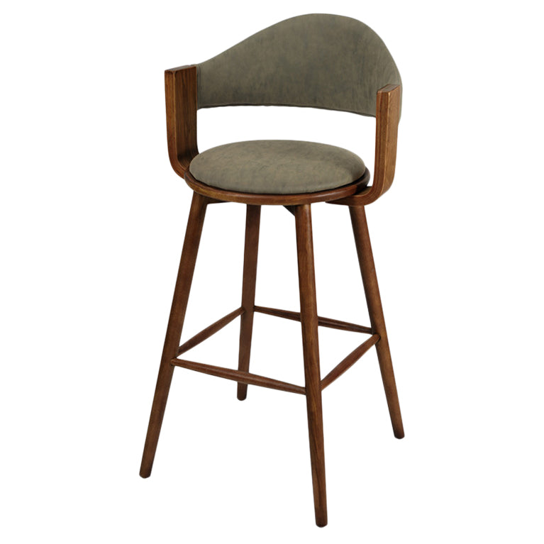 Contemporary Green Wood Stool Faux Leather Furniture Low Back with 4 Wood Legs