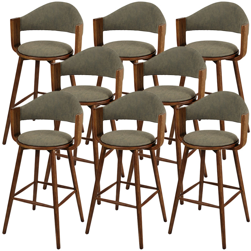 Contemporary Green Wood Stool Faux Leather Furniture Low Back with 4 Wood Legs