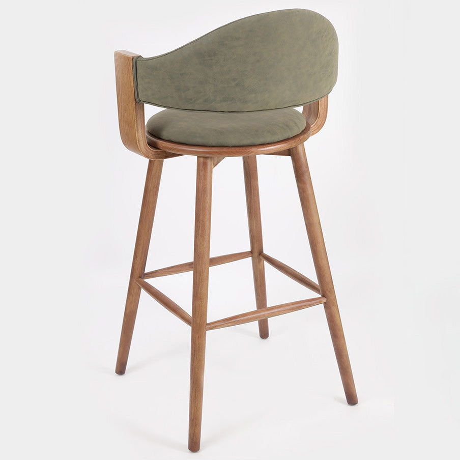 Contemporary Green Wood Stool Faux Leather Furniture Low Back with 4 Wood Legs