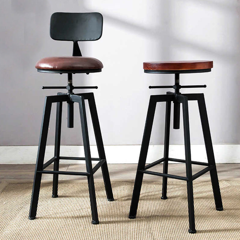 Industrial Metal Barstool Faux Leather Low Back Counter Stool with Iorn 4 Legs