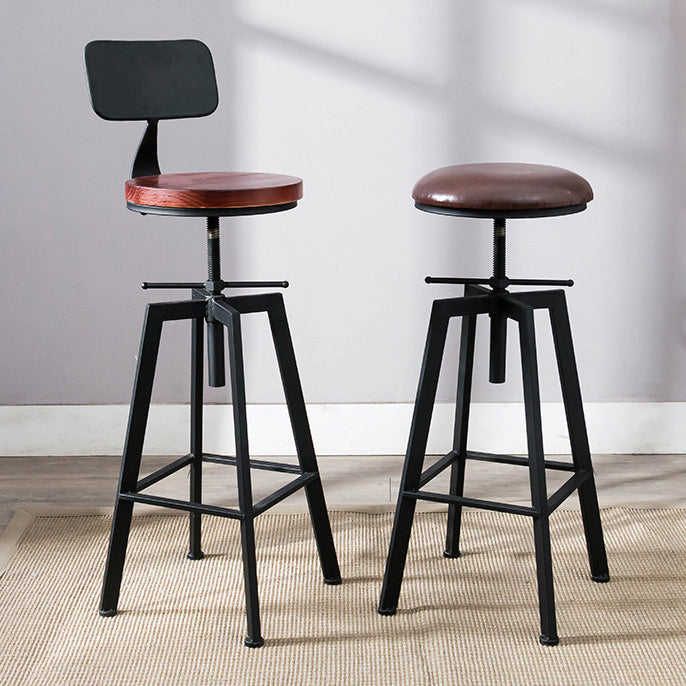Industrial Metal Barstool Faux Leather Low Back Counter Stool with Iorn 4 Legs