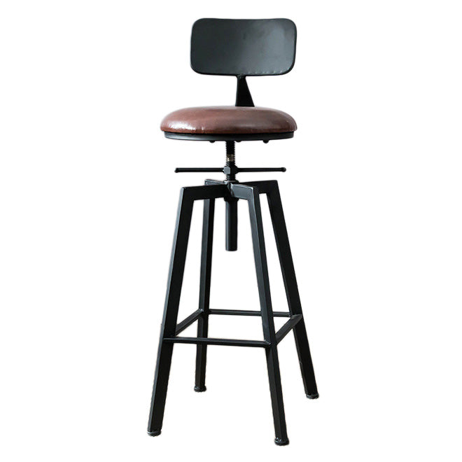 Industrial Metal Barstool Faux Leather Low Back Counter Stool with Iorn 4 Legs