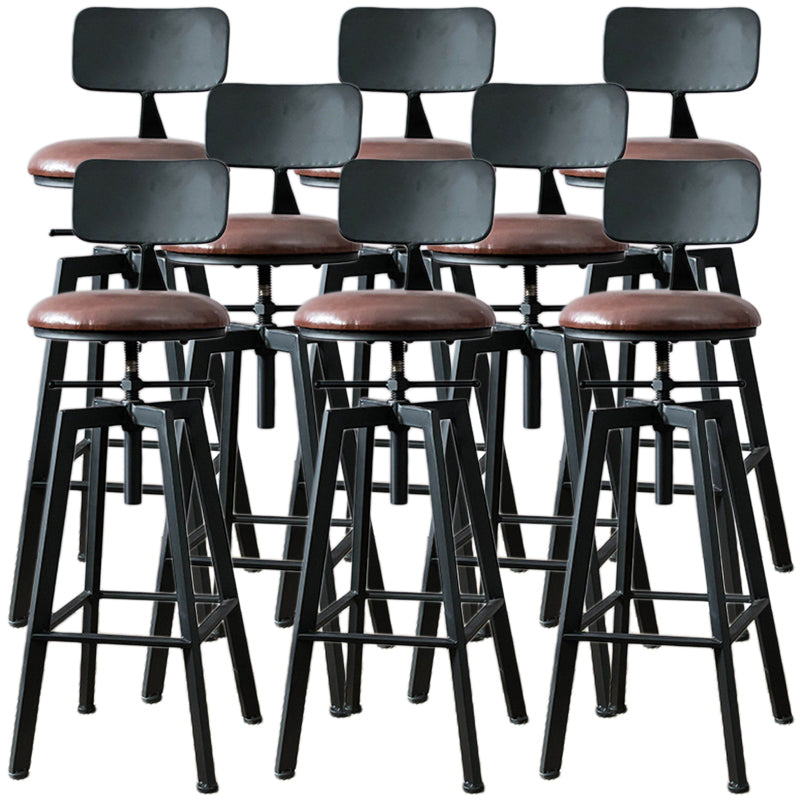 Industrial Metal Barstool Faux Leather Low Back Counter Stool with Iorn 4 Legs