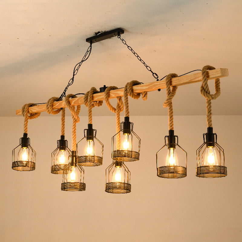 Industrial Wood Pendant Light Linear Shape Island Light with Metal Shade for Bar Counter