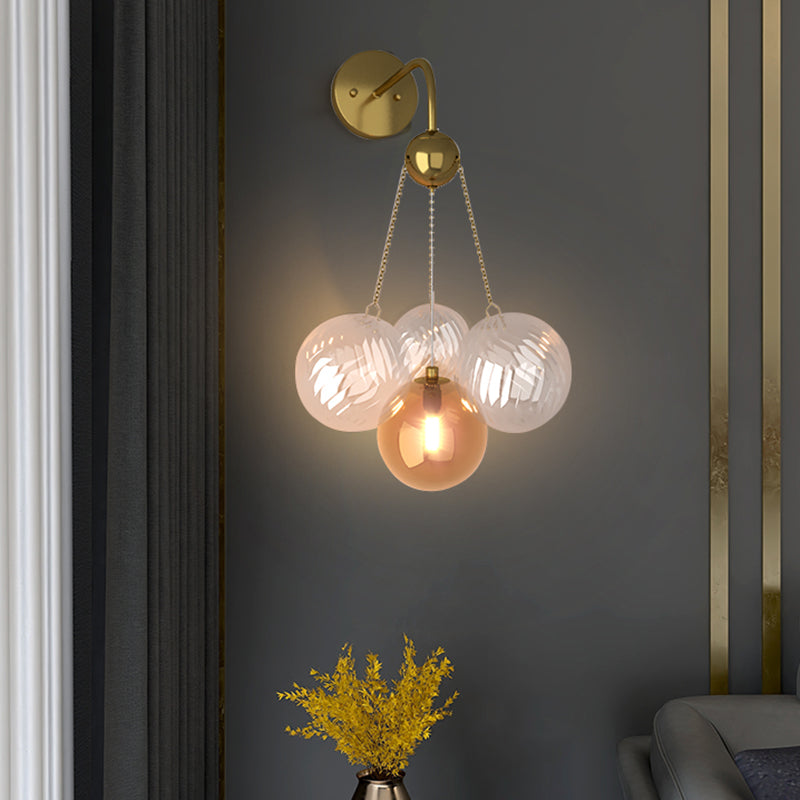Modern Wall Sconce Ball Shape Metal Wall Light with Glass Shade for Bedroom