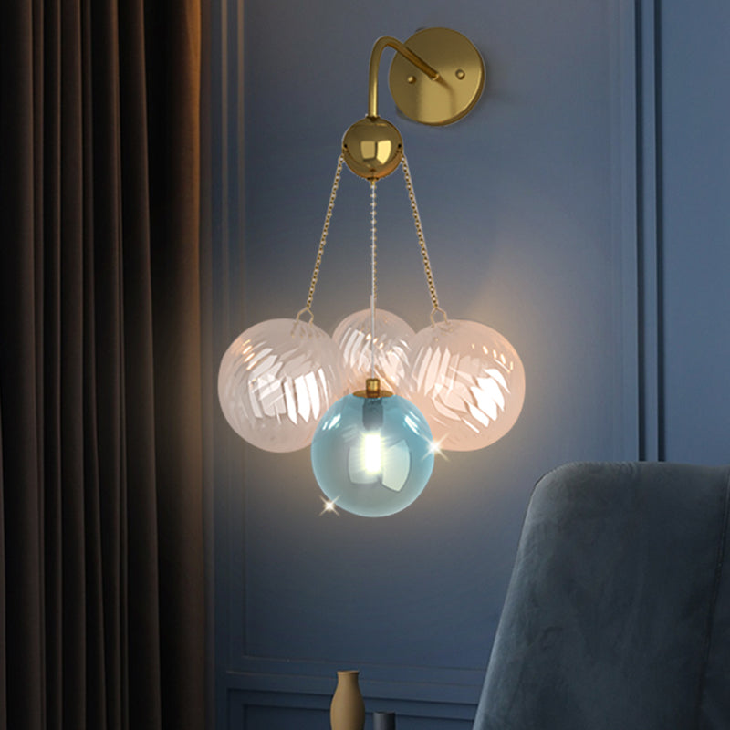 Modern Wall Sconce Ball Shape Metal Wall Light with Glass Shade for Bedroom