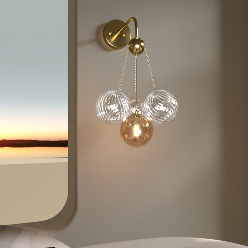 Modern Wall Sconce Ball Shape Metal Wall Light with Glass Shade for Bedroom