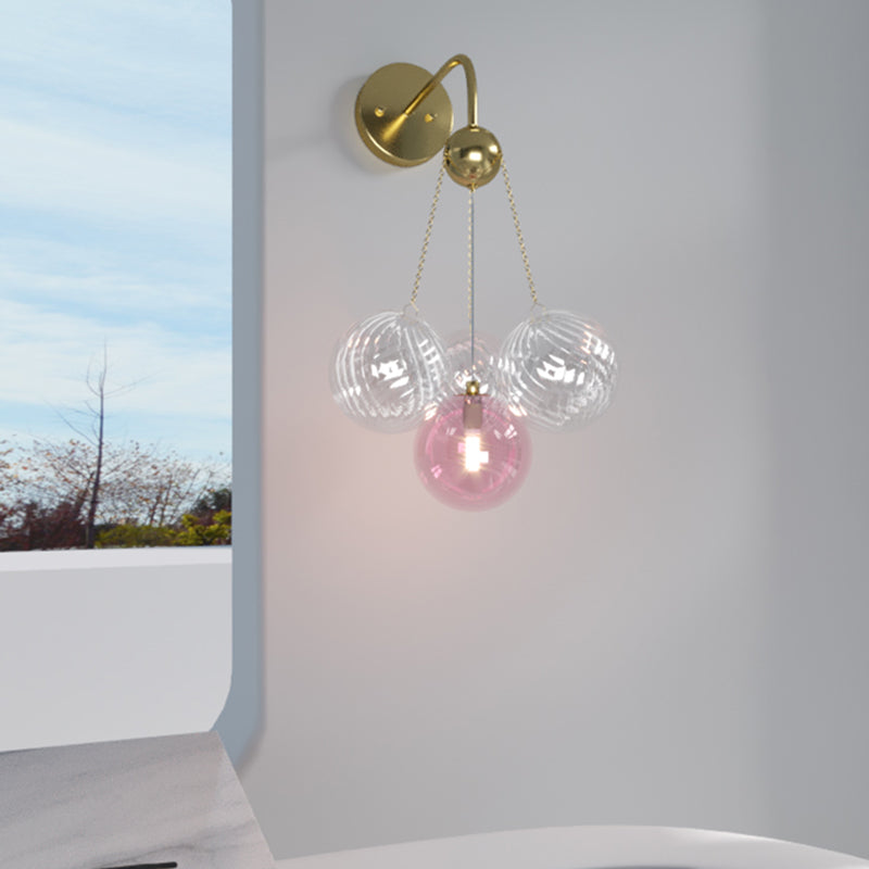 Modern Wall Sconce Ball Shape Metal Wall Light with Glass Shade for Bedroom