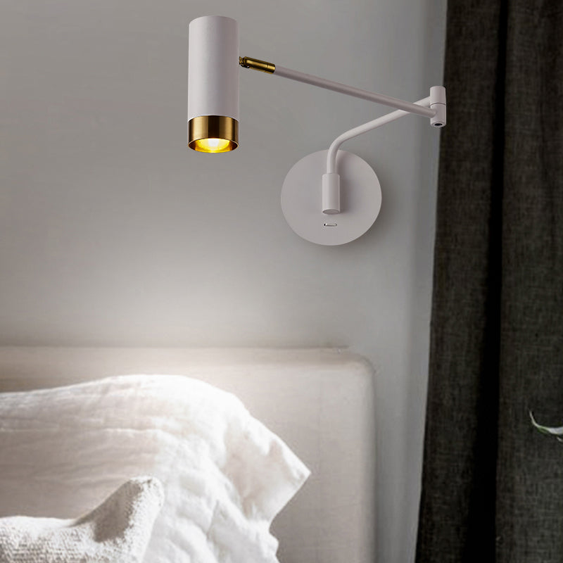 Modern Creative 1-Light Wall Lamp Cylindrical Iron Wall Light for Bedroom