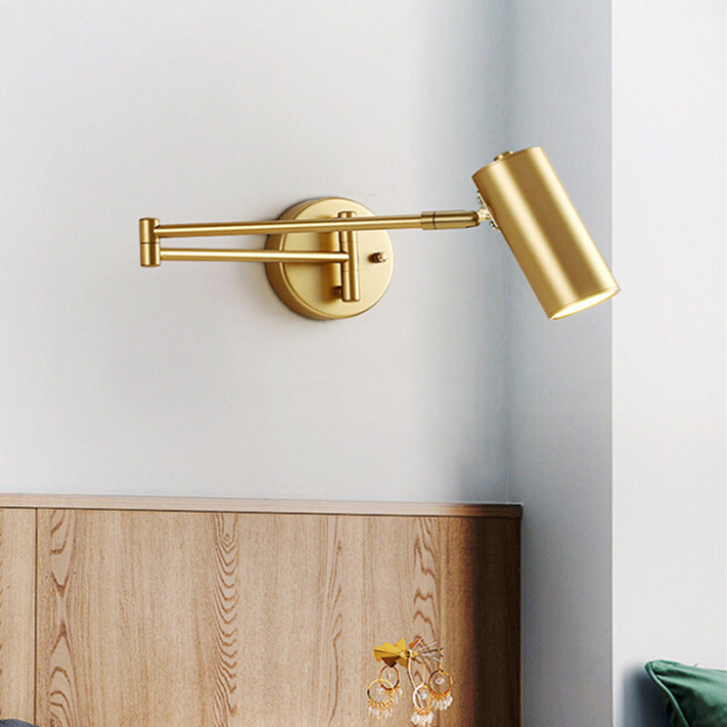 Gold Cylindrical Wall Lamp in Modern Minimalist Aluminium Reading Wall Light